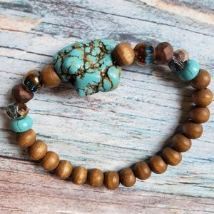 Natural Stone Centerpiece wood bead Bracelet